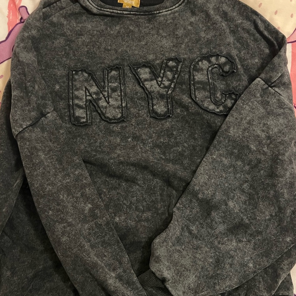 Gray Crewneck Sweater with NYC Textured Design